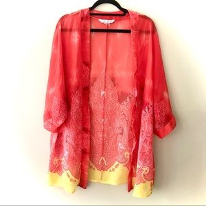 Peter Nygard Orange Yellow Brocade Pattern Kimono